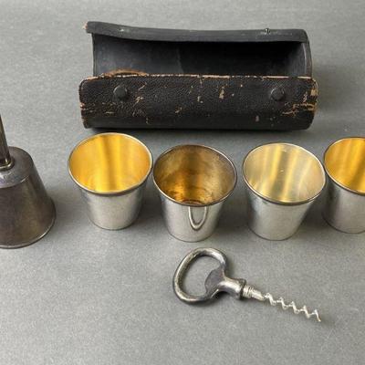 Lot 10 | Set of Sterling Silver Shot Glasses & Corkscrew
