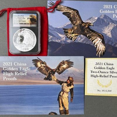 Lot 128 | 2021 China Golden Eagle 2 Oz Silver High Relief
