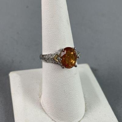 Lot 307 | Oval 2.05 ct Citrine and Diamond Sterling Ring
