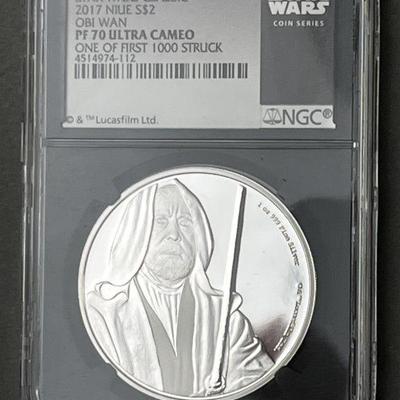 Lot 109 | 2017 Nieu 2 Dollar Silver Star Wars Obi Wan Coin
