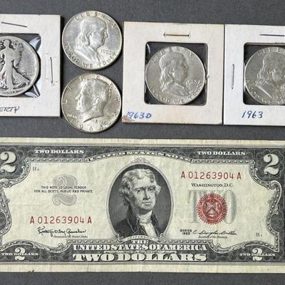 Lot 174 | Series 1963 2 Dollar Bill & Half Dollars 1 Antique
