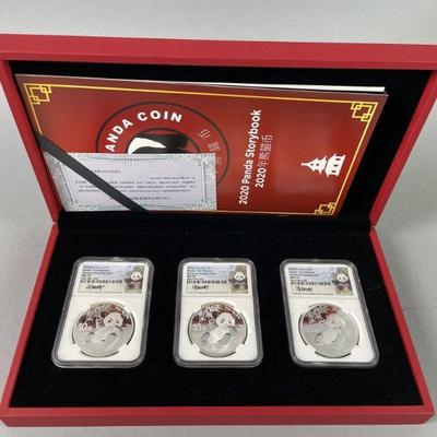 Lot 274 | 3 1oz .999 MS 70 Graded 2020 Chinese Panda Set
