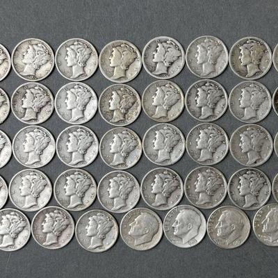 Lot 241 | 35 Mercury Head & 4 Roosevelt Dimes D & Plain
