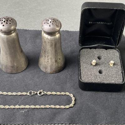 Lot 133 | Sterling Silver Jewelry, Salt & Pepper Shakers
