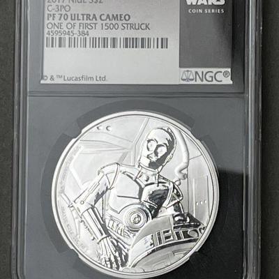 Lot 111 | 2017 Nieu 2 Dollars Silver Star Wars C-3PO Coin
