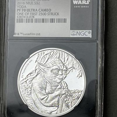 Lot 108 | 2016 Nieu 2 Dollar Silver Star Wars Yoda Coin
