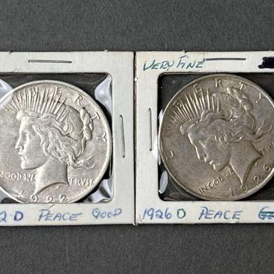 Lot 178 | 1922 D & 1926 D Silver Peace Dollars
