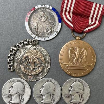 Lot 190 | WWII Medal Sterling Silver Keychain & More
