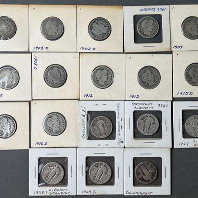 Lot 176 | Barber & Standing Liberty Quarters & Counterfeit
