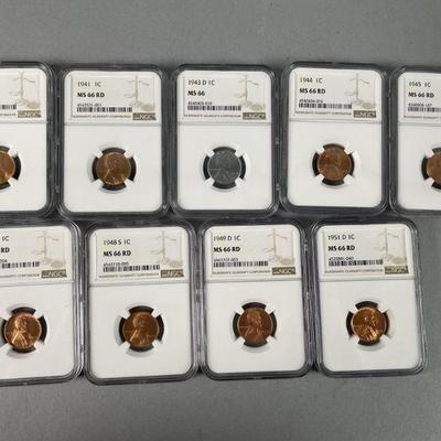 Lot 249 | 9 Key Dates Graded Pennies
