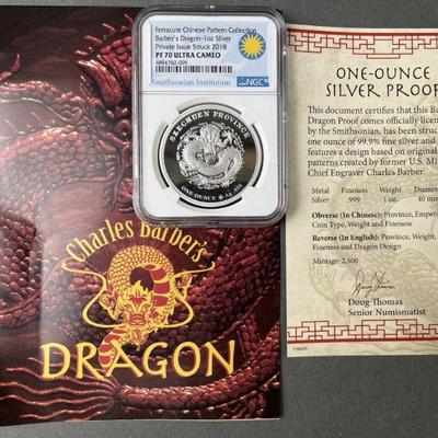 Lot 127 | 2018 Private Issue 1 oz Silver Barber’s Dragon
