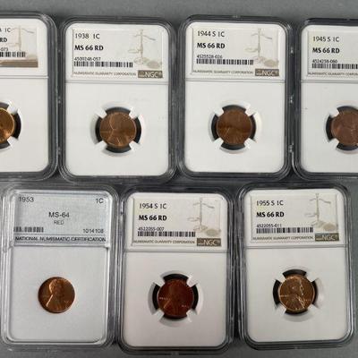 Lot 224 | 7 Key Date Graded Pennies
