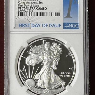 Lot 46 | 2021 Silver Dollar PF 70 Ultra Cameo First Day
