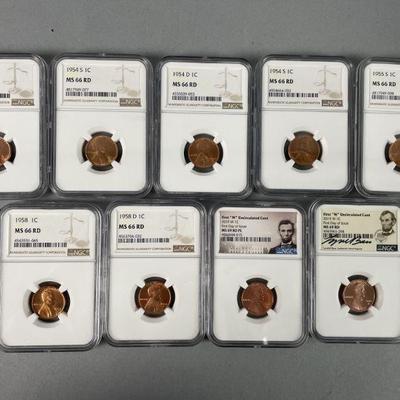 Lot 252 | 9 Key Dates Graded Pennies
