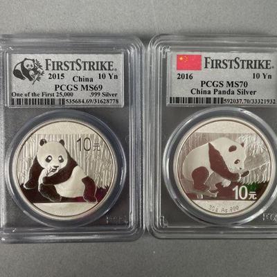 Lot 233 | 2015 and 2016 .999 Silver First Strike Pandas
