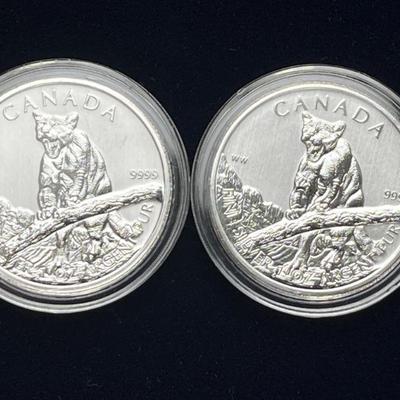Lot 92 | 2 2012 Canada 5 Dollar Silver Cougar Coins
