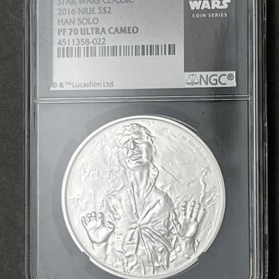 Lot 107 | 2016 Nieu 2 Dollar Silver Star Wars Han Solo Coin
