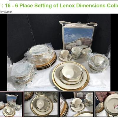 Lot # : 16 - 6 Place Setting of Lenox Dimensions Collection
1 Platter, 6 Dinner plates, 6 Salad plates, 6 desert/bread plates, 6 cups and...