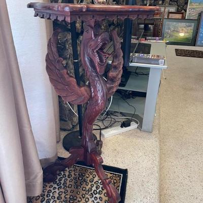 handcarved, mahogany, Chinese dragon side table
