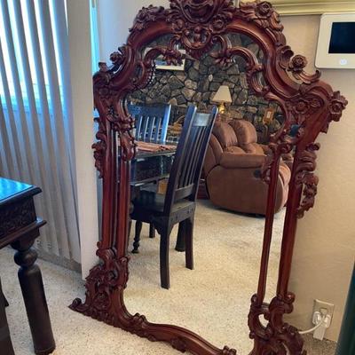 Vintage mahogany handcarved mirror 63” x 40”