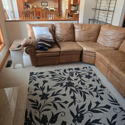 Large brown leather double recliner sectional
