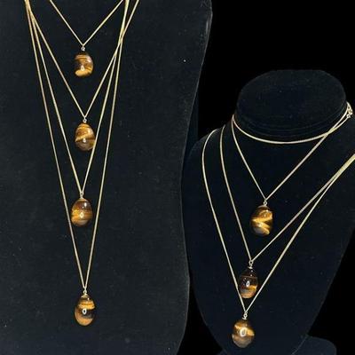 Collection Tiger's Eye Egg, Teardrop Pendant Necklaces