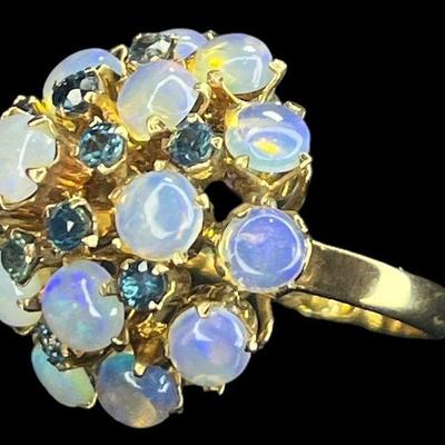 14k Gold, Moonstone, and Sapphire Cocktail Ring