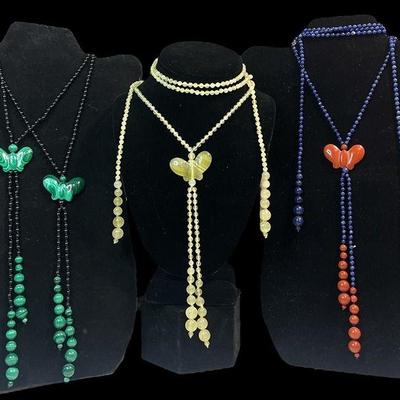 Collection Semi Precious Stone Butterfly Pendant Necklaces