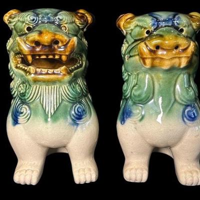 Two Chinese Foo Dog Incense Burner Statues