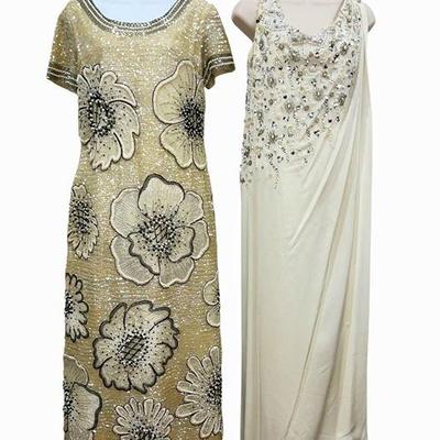 Two 1980s Heavily Beaded Ladies Evening Gowns