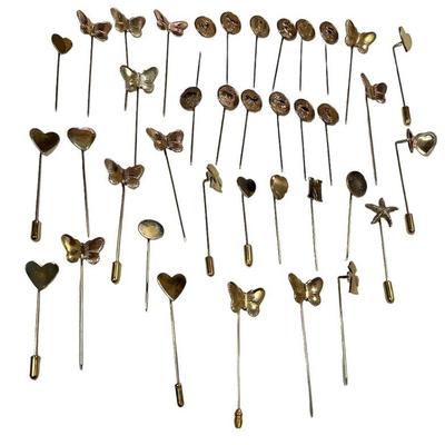 Collection Gold Tone Zodiac and Figural Stick Pins