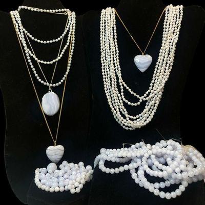 Collection Blue Lace Agate Necklaces, Pendants, Loose Beads