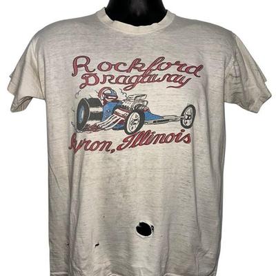Vintage Dragstrip Racing Shirt, Rockford Dragaway, RUSSEL Tag