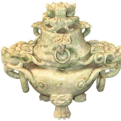 A Heavily Carved Jade Dragon Censer