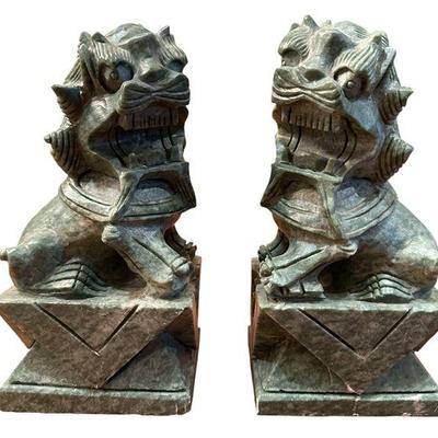 A Pair of Heavy Carved Jade Foo Dogs