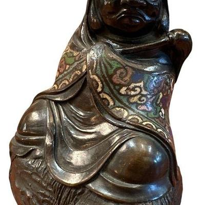 A Cast Bronze Cloisonne Woman Sculpture