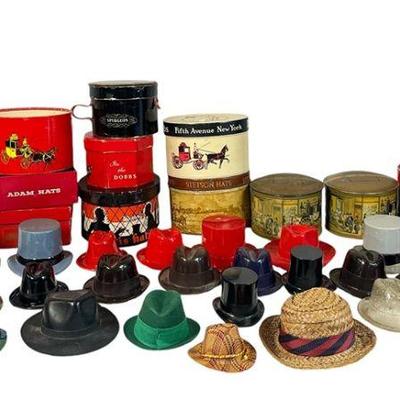A Collection of Salesman Sample Hats and Hat Boxes