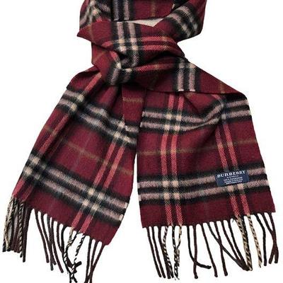 Vintage BURBERRY Maroon Check Cashmere Scarf