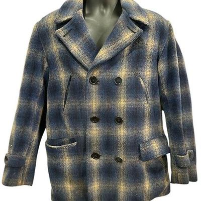 A 1930s-1940s Plaid Wool Mackinaw Style Peacoat
