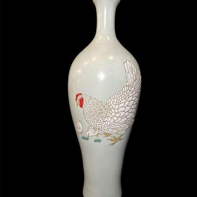 A Tall Asian Chicken Vase