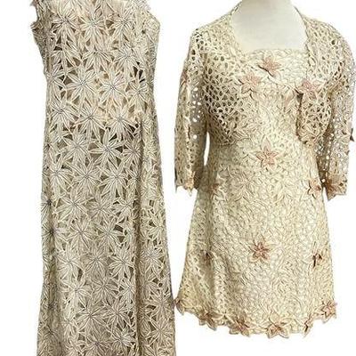 Two 1970s Open Lace Slip Style Dresses