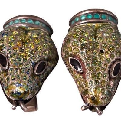 A Pair of TAXCO Mexican Sterling Silver Snake Head Cufflinks