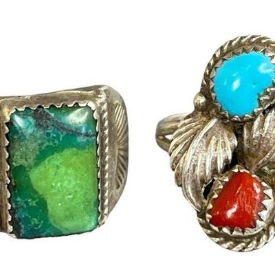 Two Native American Sterling Silver and Turquoise Rings