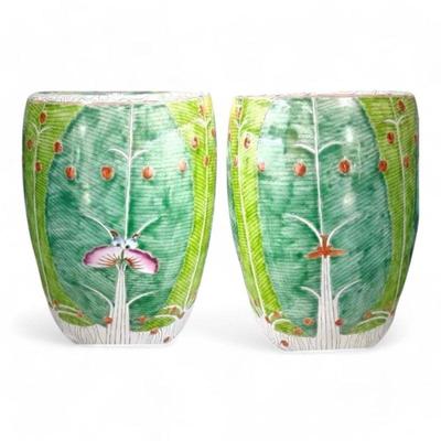 Hand painted Porcelain Garden Stool Cabbage Bok Choy Motif, Exclusive to Trunky Fresh 