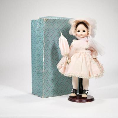 MADAME ALEXANDER "REBECCA" DOLL | "Rebecca" doll by Madame Alexander with brown eyes and brunette hair in pink dress...