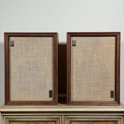PAIR OF XAM BOOKSHELF SPEAKERS | Model 4E, walnut veneer, not tested. - h. 10.5 x w. 14.5 x d. 9 in

