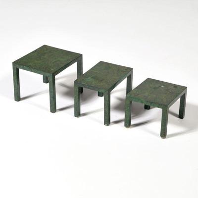 (3pc) Miniature Nesting Tables | Signed with conjoined initials “LC” - h. 1.75 x l. 2.25 in (largest)

