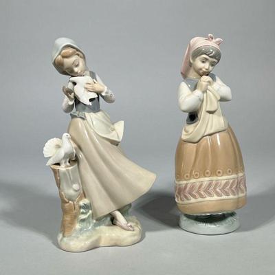 (2pc) LLADRO PORCELAIN FIGURES | Two Lladro figurines, including no. 4915 "Girl With Pigeons" and no. 5026 "Blushful...