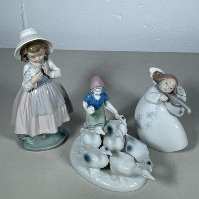 (3pc) LLADRO & OTHER FIGURINES | Including: Nao by Lladro figurine of girl with flowers, lladro figurine of girl playing violin, and...