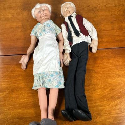 PAIR GRANDMA & GRANDPA DOLLS | Pair of stylized dolls depicting grandmother and grandfather. - h. 28 in

